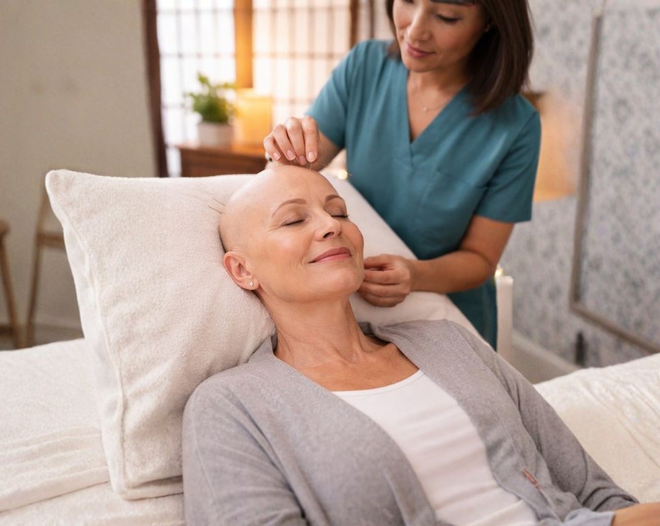Woman receiving acupuncture